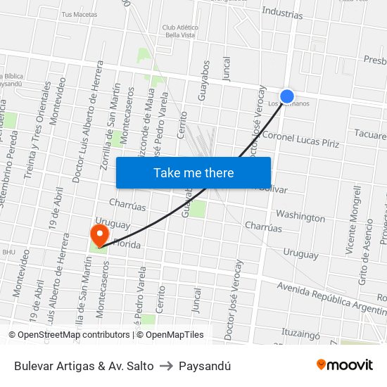 Bulevar Artigas & Av. Salto to Paysandú map