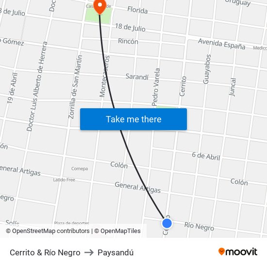 Cerrito & Río Negro to Paysandú map