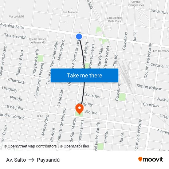 Av. Salto to Paysandú map