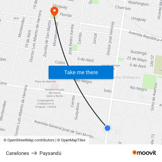 Canelones to Paysandú map