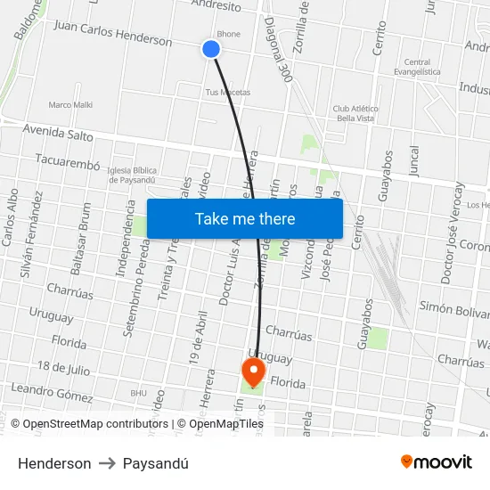 Henderson to Paysandú map