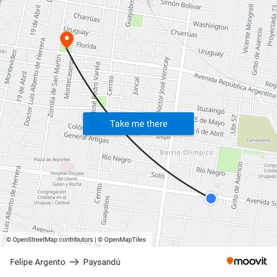 Felipe Argento to Paysandú map