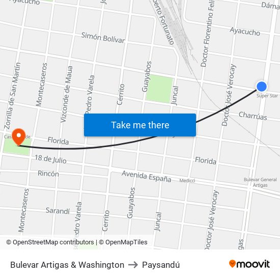 Bulevar Artigas & Washington to Paysandú map