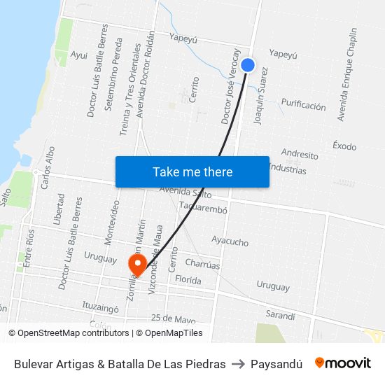 Bulevar Artigas & Batalla De Las Piedras to Paysandú map