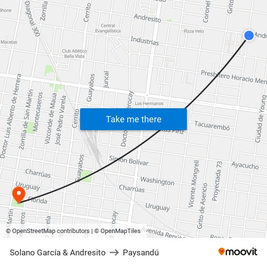 Solano García & Andresito to Paysandú map