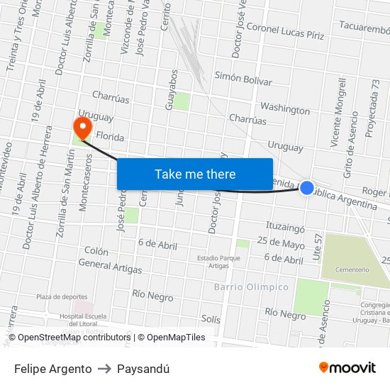 Felipe Argento to Paysandú map