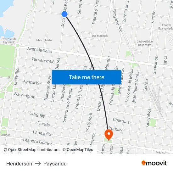 Henderson to Paysandú map