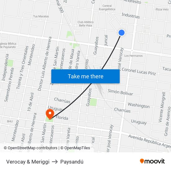 Verocay & Meriggi to Paysandú map