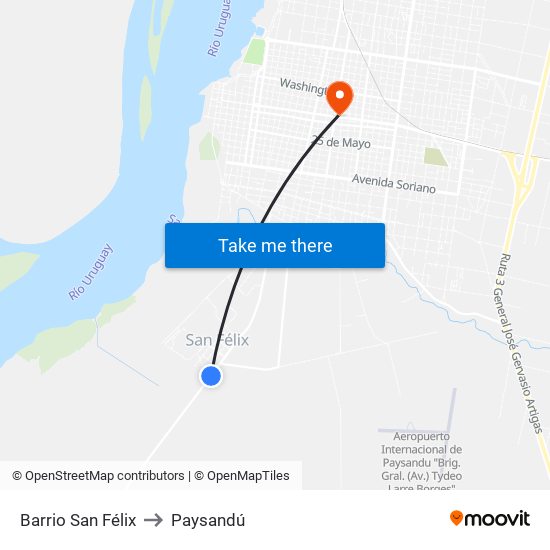 Barrio San Félix to Paysandú map