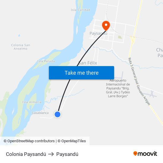 Colonia Paysandú to Paysandú map