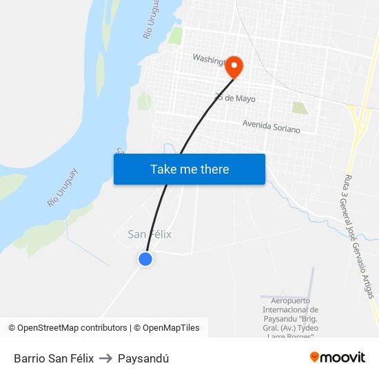 Barrio San Félix to Paysandú map