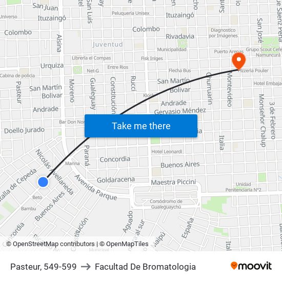 Pasteur, 549-599 to Facultad De Bromatologia map