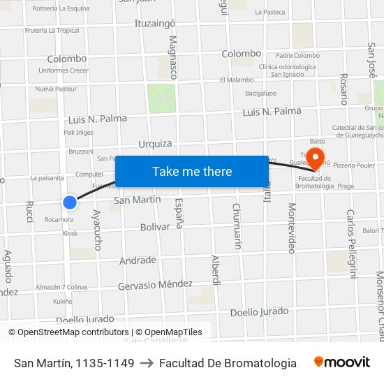 San Martín, 1135-1149 to Facultad De Bromatologia map