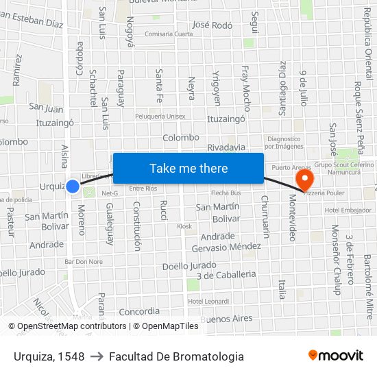 Urquiza, 1548 to Facultad De Bromatologia map