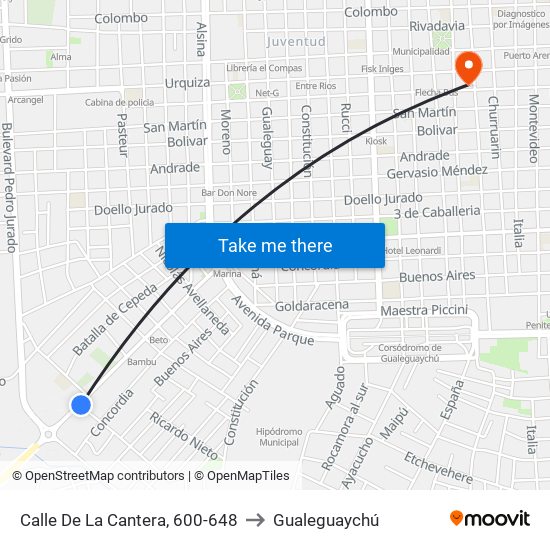 Calle De La Cantera, 600-648 to Gualeguaychú map