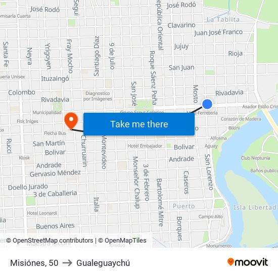 Misiónes, 50 to Gualeguaychú map