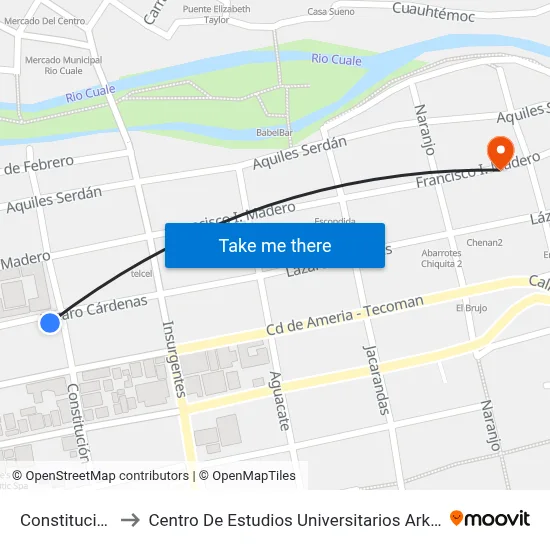 Constitución to Centro De Estudios Universitarios Arkos map