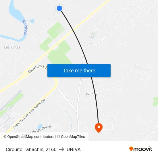 Circuito Tabachin, 2160 to UNIVA map