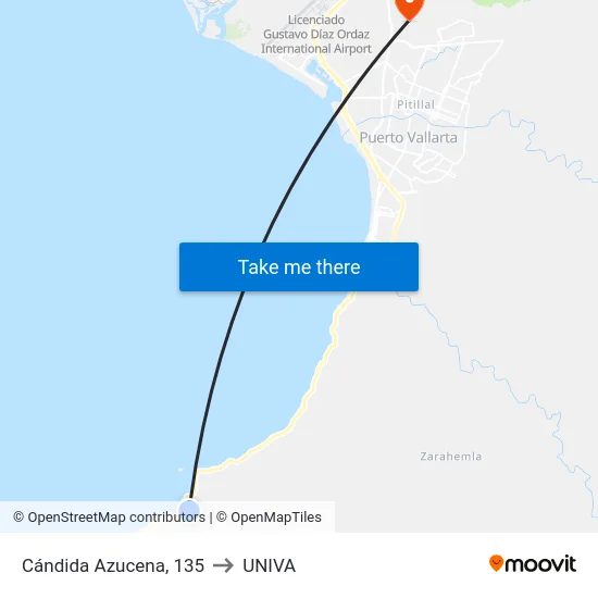 Cándida Azucena, 135 to UNIVA map