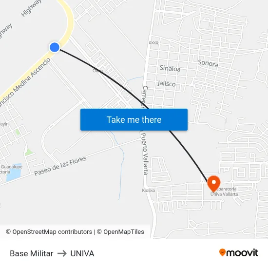 Base Militar to UNIVA map