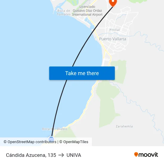 Cándida Azucena, 135 to UNIVA map