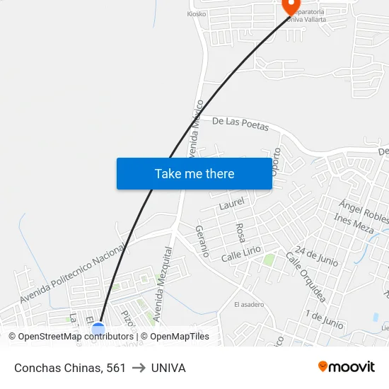 Conchas Chinas, 561 to UNIVA map
