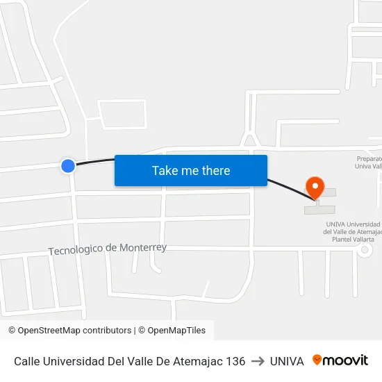 Calle Universidad Del Valle De Atemajac 136 to UNIVA map