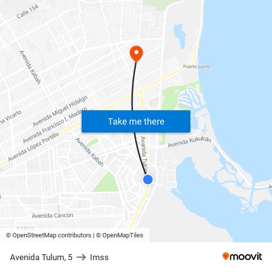 Avenida Tulum, 5 to Imss map