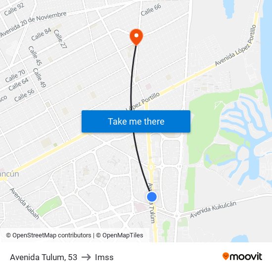 Avenida Tulum, 53 to Imss map