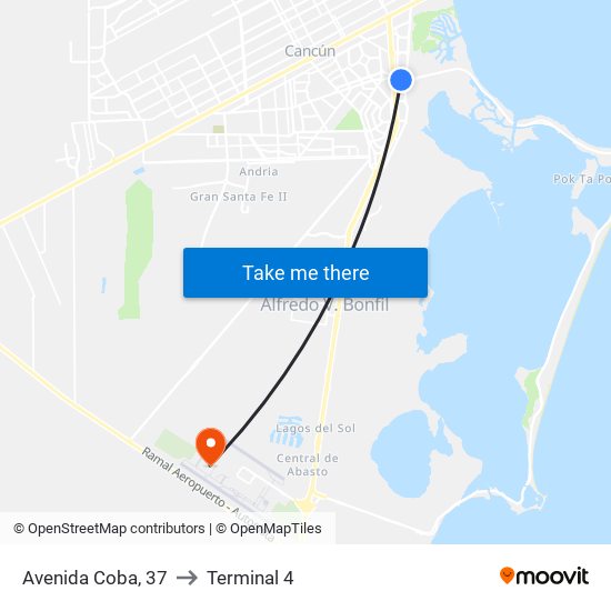 Avenida Coba, 37 to Terminal 4 map