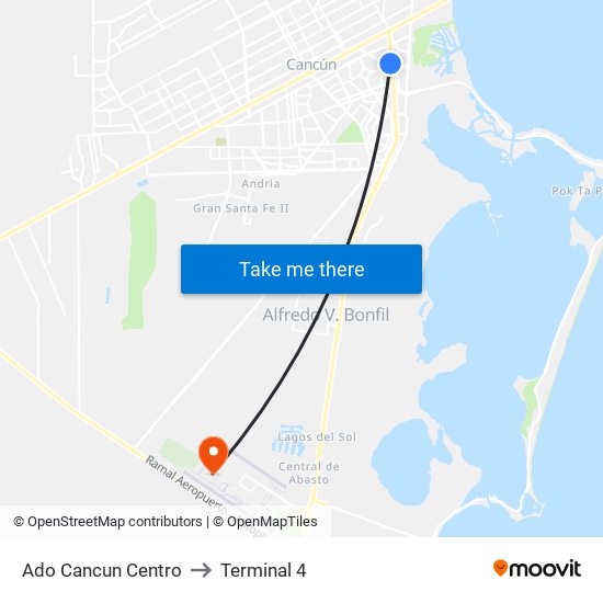 Ado Cancun Centro to Terminal 4 map