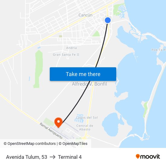 Avenida Tulum, 53 to Terminal 4 map