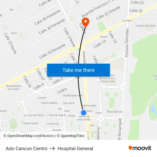 Ado Cancun Centro to Hospital General map