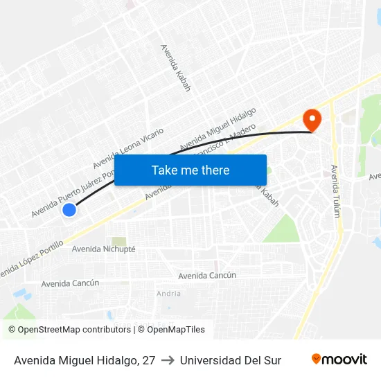 Avenida Miguel Hidalgo, 27 to Universidad Del Sur map
