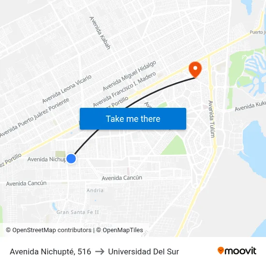 Avenida Nichupté, 516 to Universidad Del Sur map