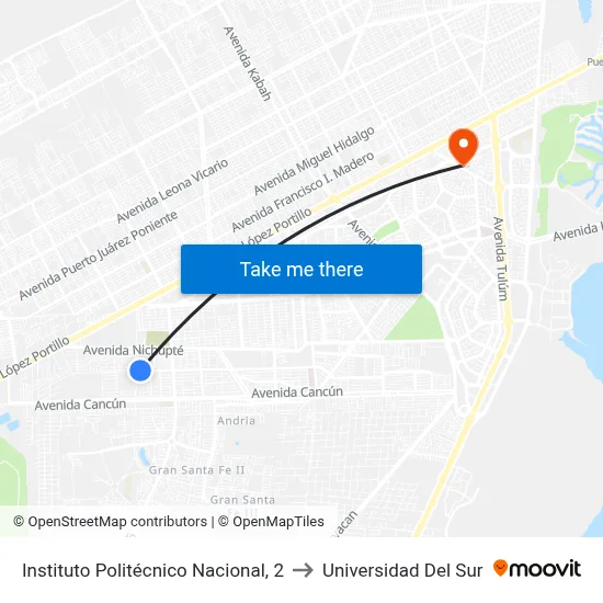 Instituto Politécnico Nacional, 2 to Universidad Del Sur map