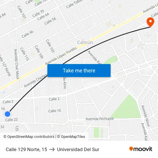 Calle 129 Norte, 15 to Universidad Del Sur map