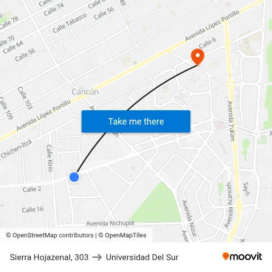 Sierra Hojazenal, 303 to Universidad Del Sur map