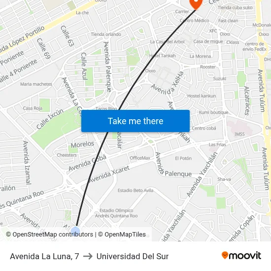 Avenida La Luna, 7 to Universidad Del Sur map