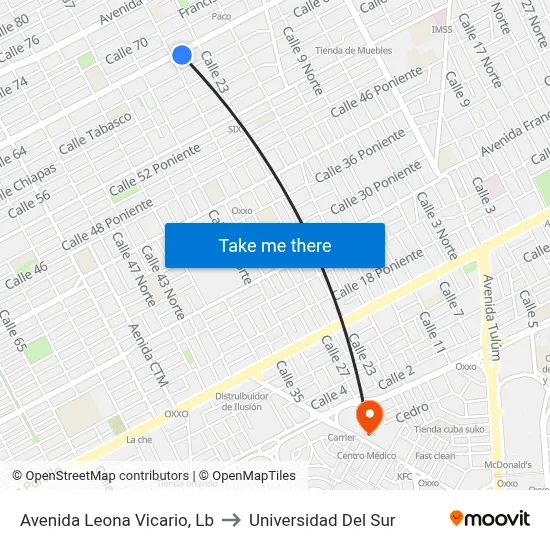 Avenida Leona Vicario, Lb to Universidad Del Sur map
