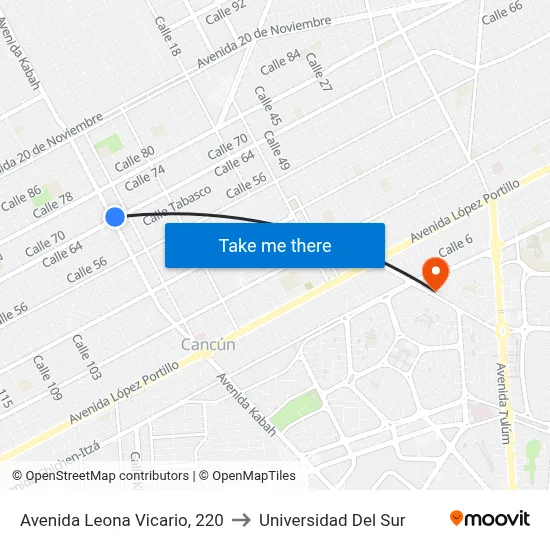 Avenida Leona Vicario, 220 to Universidad Del Sur map