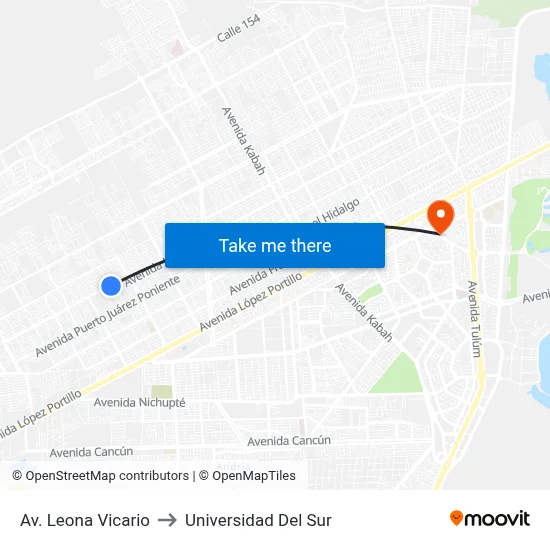 Av. Leona Vicario to Universidad Del Sur map