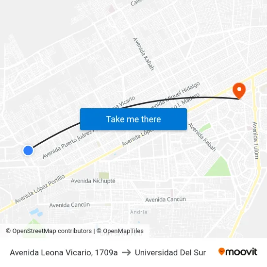 Avenida Leona Vicario, 1709a to Universidad Del Sur map
