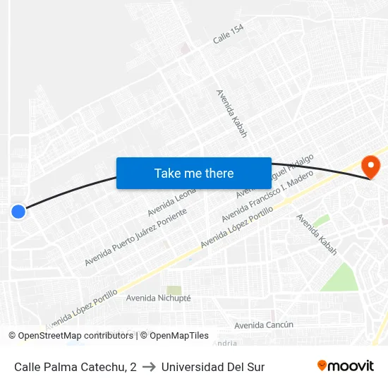 Calle Palma Catechu, 2 to Universidad Del Sur map