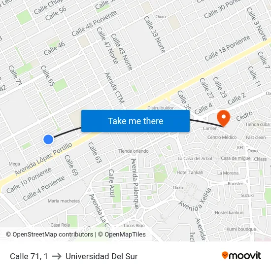 Calle 71, 1 to Universidad Del Sur map