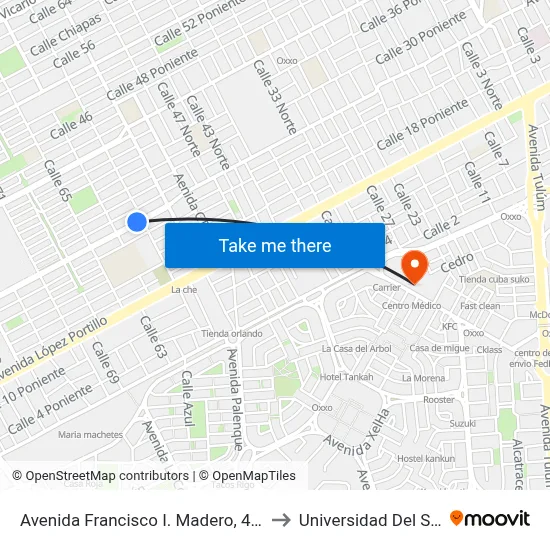 Avenida Francisco I. Madero, 441 to Universidad Del Sur map