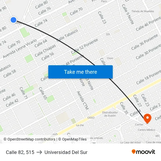 Calle 82, 515 to Universidad Del Sur map