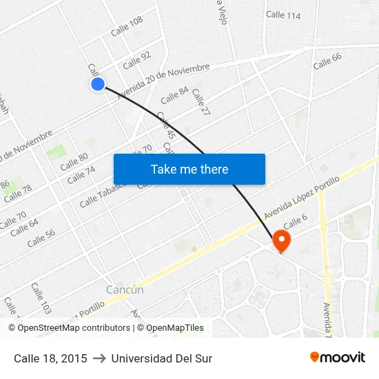 Calle 18, 2015 to Universidad Del Sur map