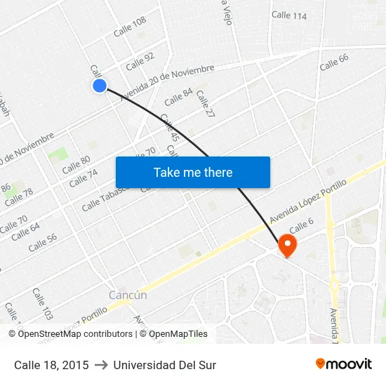 Calle 18, 2015 to Universidad Del Sur map
