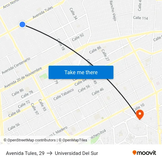 Avenida Tules, 29 to Universidad Del Sur map